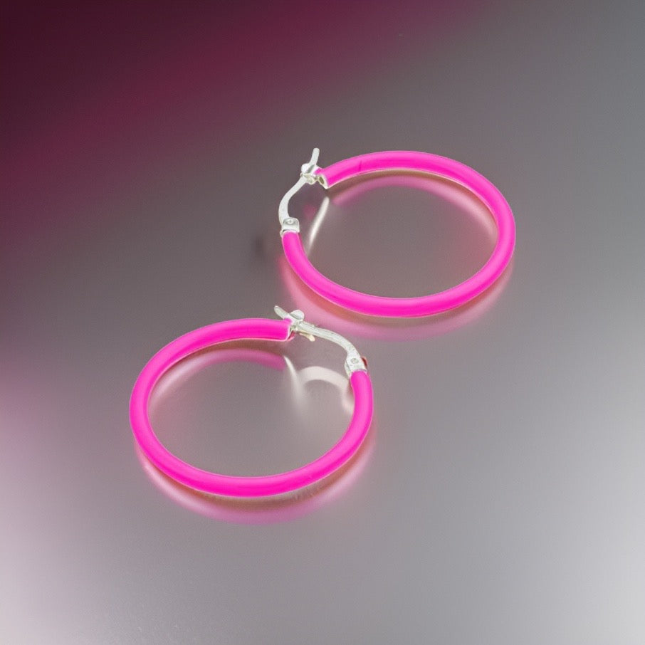 Orecchino a cerchio smaltato fucsia - LAB.0.925